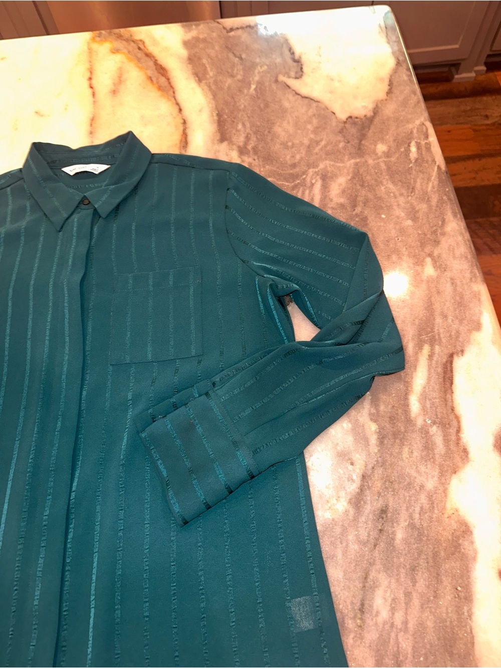 Nine West Size Medium Women's Long-Sleeve Textured Button-Up Shirt in Deep Teal - Picture 6 of 11